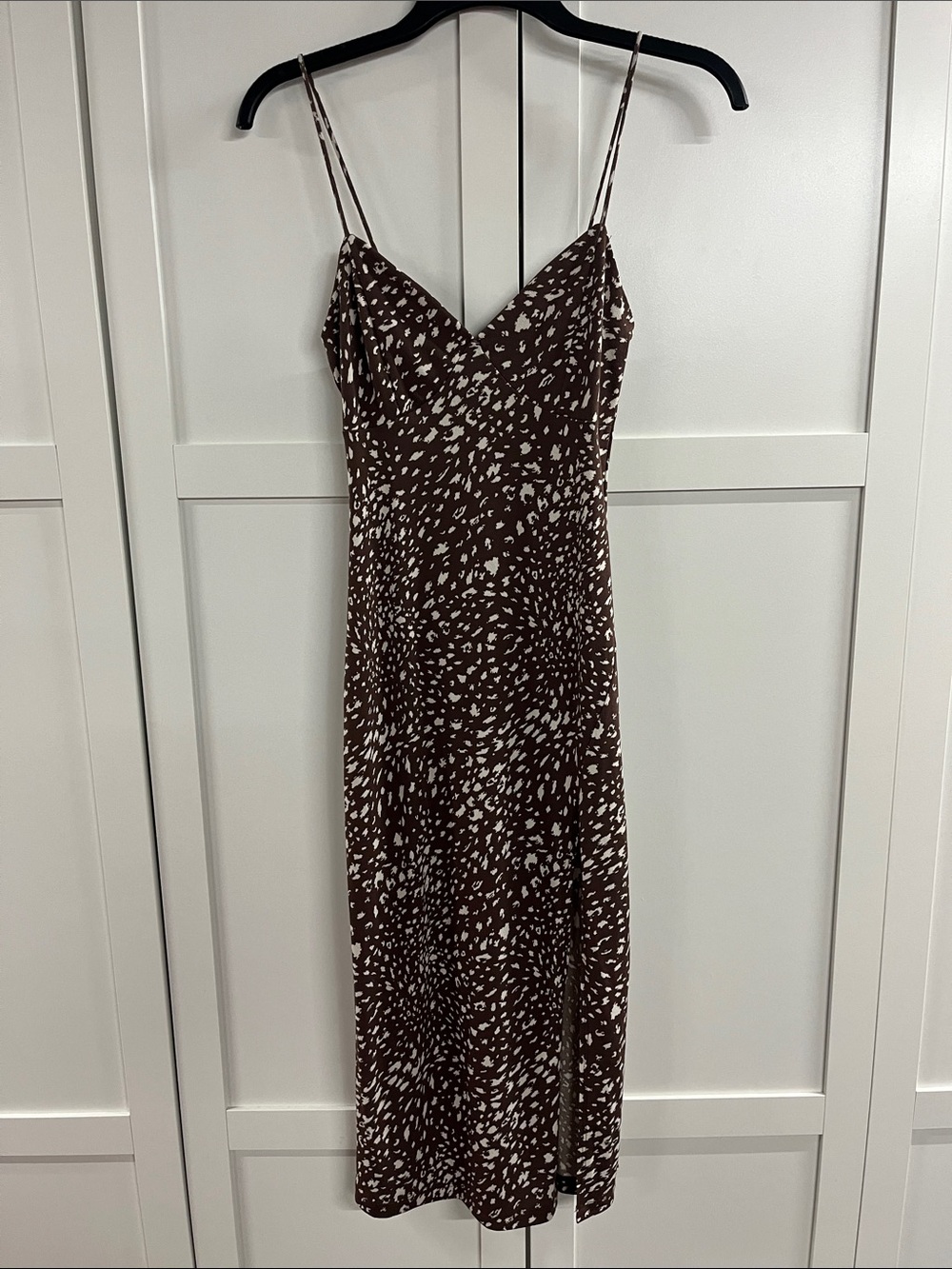 Windsor Brown and White Spotted Slip Midi Dress
